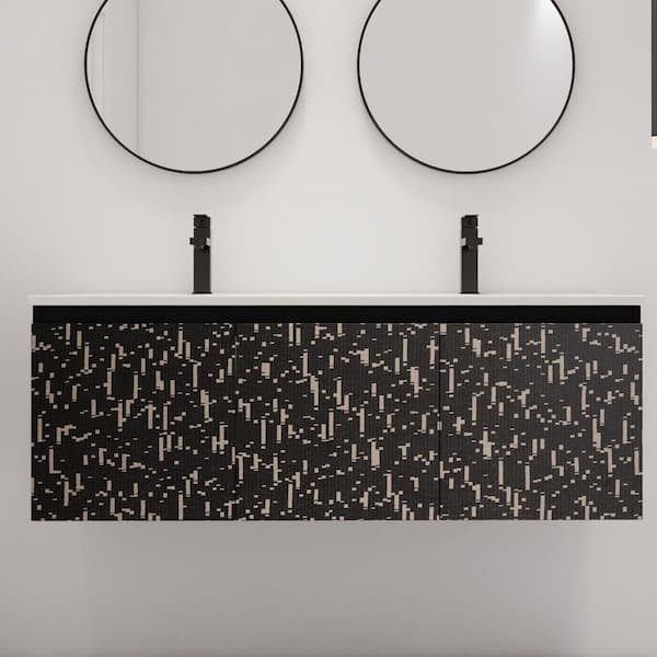 ARTCHIRLY 47.6 in. W x 18.3 in. D x 17.3 in. H Wall Mounted Bath Vanity in Black with White Ceramic Vanity Top