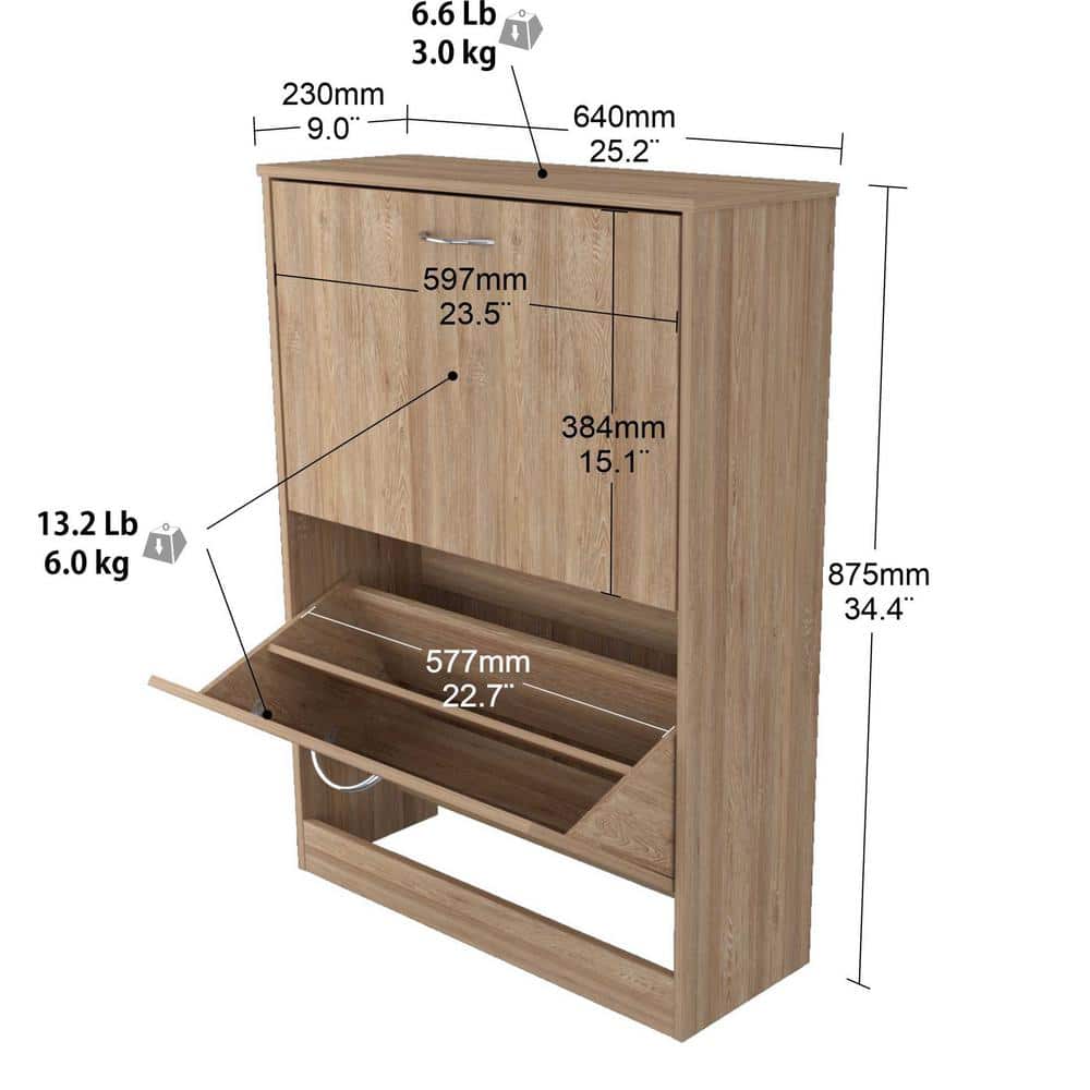 Amaretto Oak 12-Pair Shoe Storage Cabinet with Tilt-Out Drawers