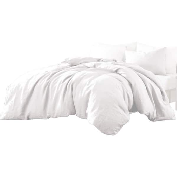 Benjara Edge 3- Piece White Solid Print Linen Twin Comforter Set