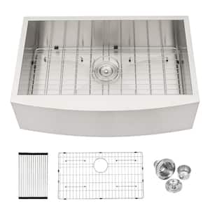 33 in. Drop-In/Undermount Single Bowl 16-Gauge Brushed Nickel Stainless Steel Kitchen Sink with Grid and Drain
