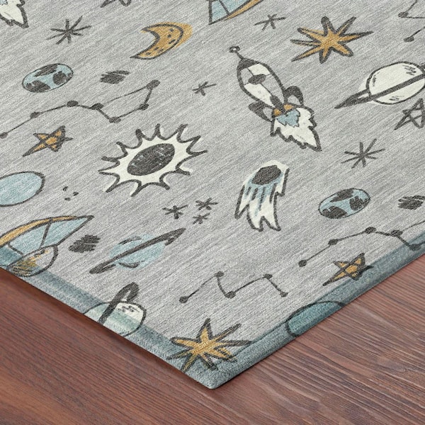 Chantille Machine Washable Indoor/Outdoor Abstract ACN2580 Silver 9 ft. x 12 ft. Area Rug