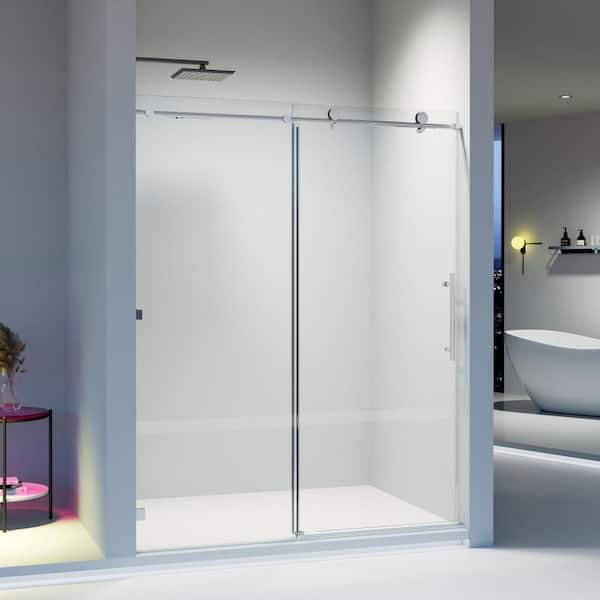 Vomlor 56-60 in. W x 74 in. H Frameless Sliding Shower Door Single Soft-Close Shower Door in Chrome w/ 5/16 in. Tempered Glass