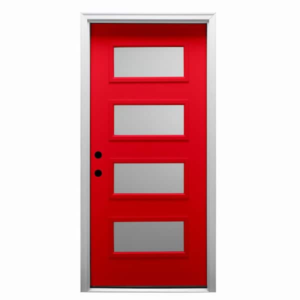 MMI DOOR 36 in. x 80 in. Celeste Right-Hand Inswing 4-Lite Frosted Painted Fiberglass Smooth Prehung Front Door, 4-9/16 in. Frame