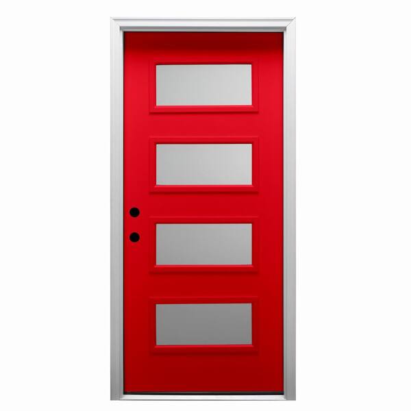 MMI Door 32 in. x 80 in. Celeste Right-Hand Inswing 4-Lite Frosted Painted Fiberglass Smooth Prehung Front Door, 6-9/16 in. Frame