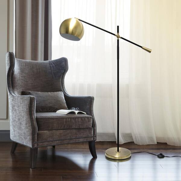 59 in. Black Matte and Antique Brass Accents Swivel Floor Lamp