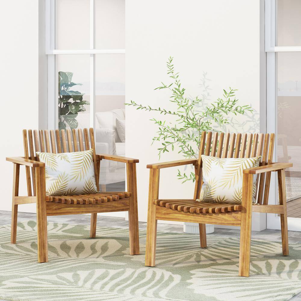 Teak Acacia Wood Slatted Club Chair with Armrests