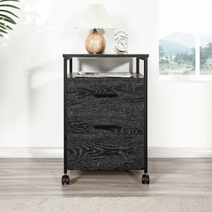 18 in. Wide Distressed black Solid Wood Rectangle Transitional Nightstand