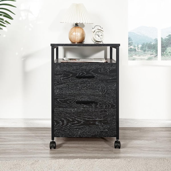 HOMESTOCK 18 in. Wide Distressed black Solid Wood Rectangle Transitional Nightstand