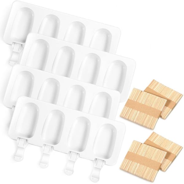 4-Piece Ice Cream Mould Lolly Mold Silicone Ice Cream Mold 4-Cavity Cake Pop Molds Baking Molds with 200-Piece Sticks