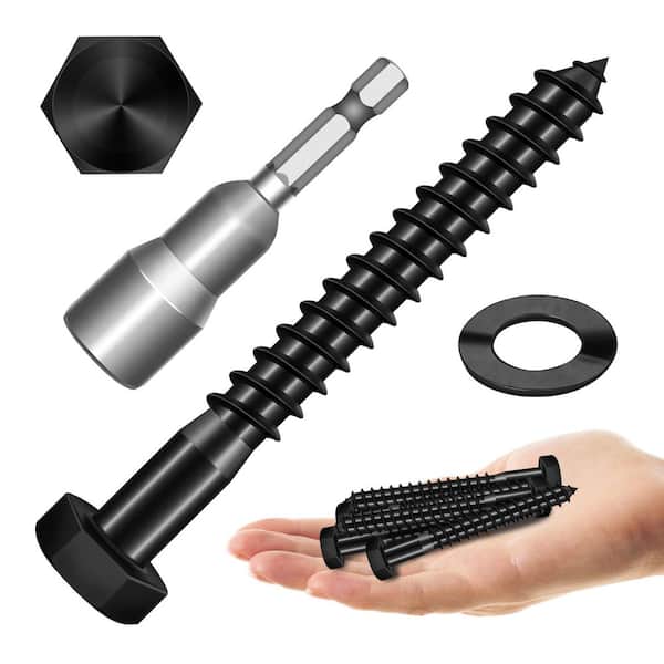 3/8 in. x 3 in. Stainless Steel Hex Drive Hex Head Lag Screws, Black Oxide (10-Pack)