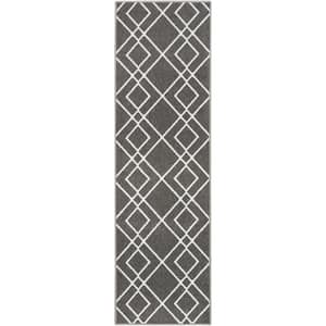 Modern Lines Charcoal 2 ft. x 7 ft. Geometric Contemporary Kitchen Runner Area Rug