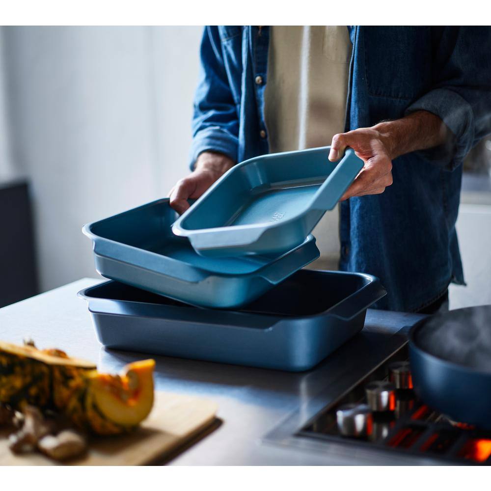 Blue Carbon Steel Non-Stick Stackable Roasting Pan Set