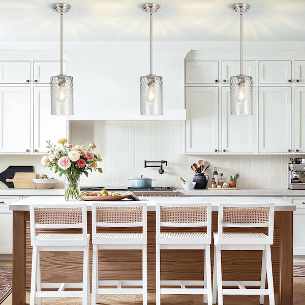 Rayhome 5.9in. 1-Light Brushed Nickel Vintage Pendant Hanging Light w/Hand-Blown Spiral Glass for Kitchen Island Bedroom