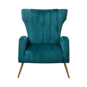 Kaleigh 27.56 in. W Bluenish Green Velvet Sofa Chair with Metal Legs