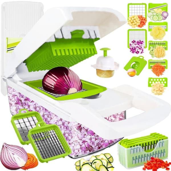 16-in-1 Vegetable Chopper in White, Mandoline Slicer, Food Chopper with Container, Vegetable Cutter and Spiralizer
