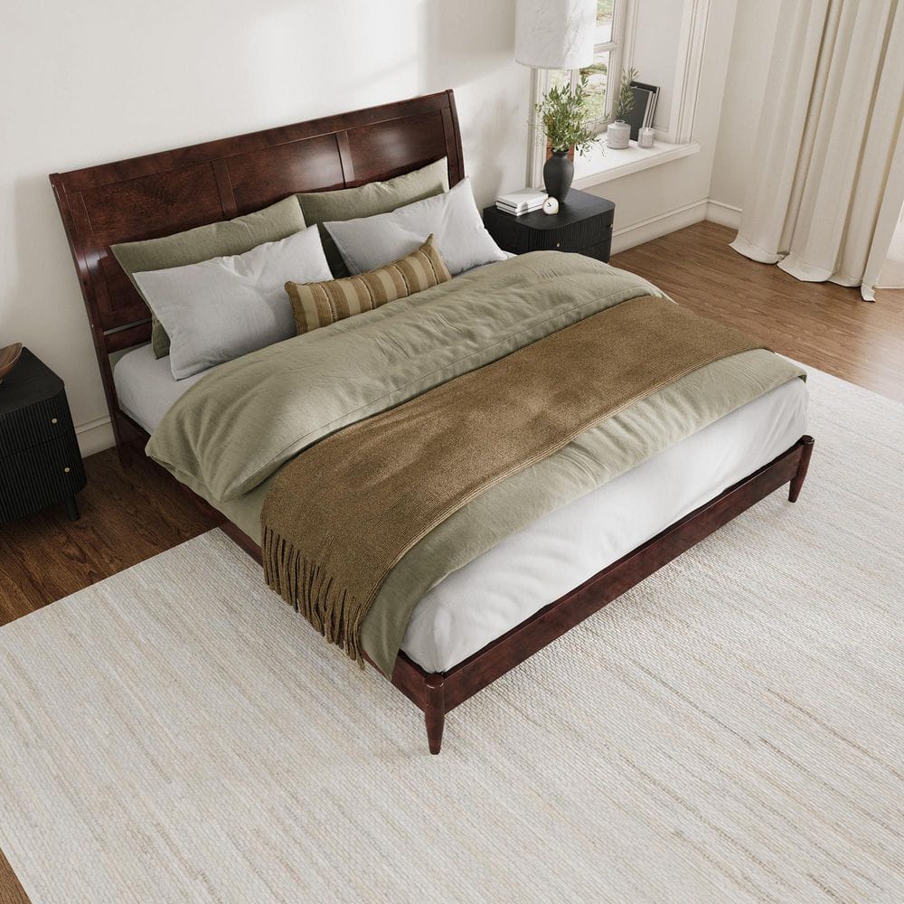 Valencia Walnut King Wood Sleigh Platform Bed with Headboard