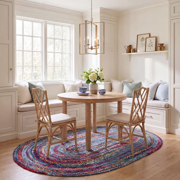 Braided 5 x 8 Blue/Red Basket Weave Oval Rug