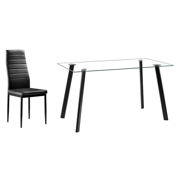 Winado 5-Piece Black Rectangle Tempered Glass Dining Set Armless Chair