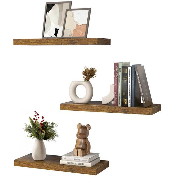 Floating Shelves Wall Mounted Set of 3,36 in. Cherry Brown Wood Shelves,  Wall Storage Shelves with Lip Design PUZ1KR - The Home Depot