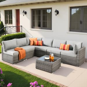 XIZZI Gemini 7-Piece Wicker Outdoor Sectional Set with Black