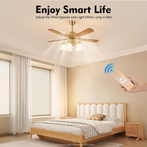 52 in. Indoor Gold and Brown Modern 3-Speed Ceiling Fan with Remote and Reversible Quiet Motor, No Bulbs Included