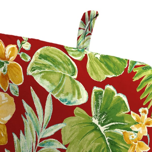 Jordan Manufacturing - Killian Rojo Tropical Floral & Stripe Reversible Outdoor Chair Cushion