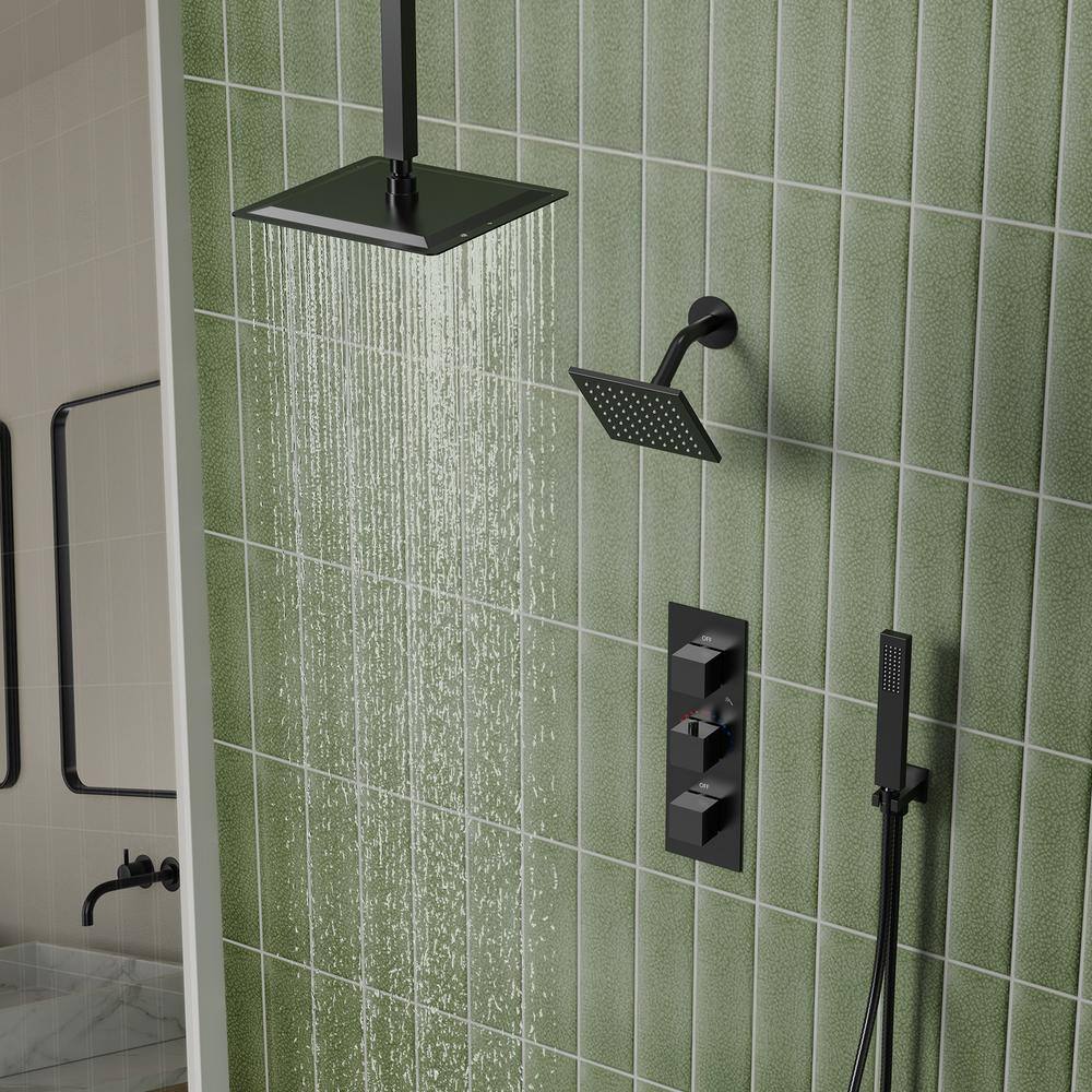 Matte Black 12" Ceiling Mounted Rainfall Shower System with Jets