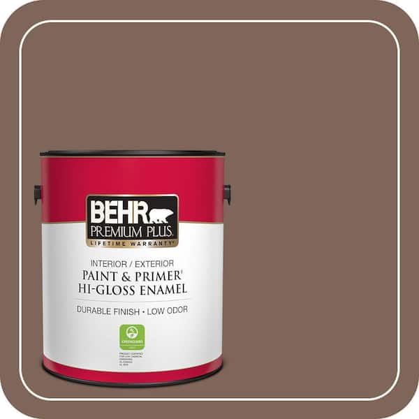 BEHR PREMIUM PLUS 1 gal. Home Decorators Collection #HDC-AC-05 Cocoa Shell Hi-Gloss Enamel Interior/Exterior Paint & Primer