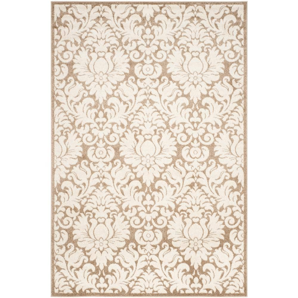 Wheat and Beige Floral Synthetic 6' x 9' Area Rug