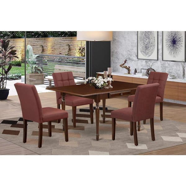 East West Furniture 5-Piece Mahogany Finish Solid Wood Top - Rectangular Dining Room Set with Dropleaf - (Seats-4)