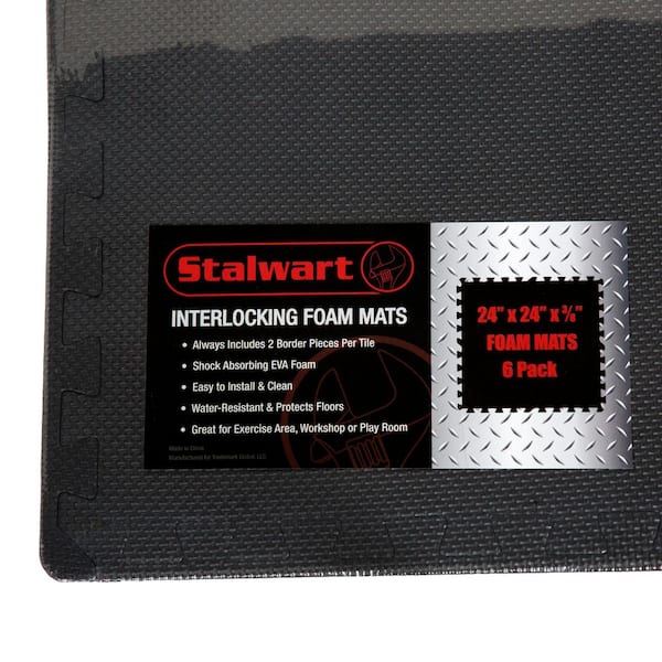 Stalwart Black 24 in. x 24 in. x 0.375 in. Interlocking EVA Foam Floor Mat (6-Pack)