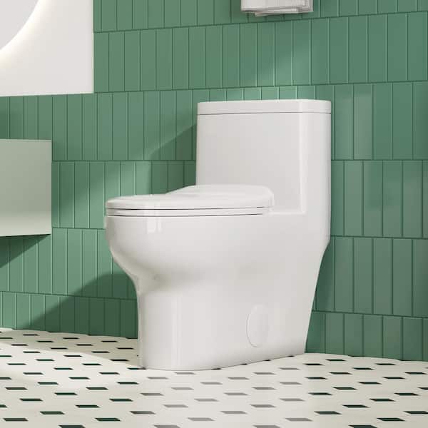 Salerno 1-Piece 1.1/1.6 GPF Siphonic Jet Dual Flush Elongated Compact Toilet in White, Seat Included