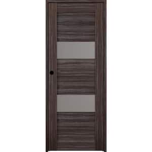 24 in. x 80 in. Berta Right-Hand Solid Core 2-Lite Frosted Glass Gray Oak Wood Composite Single Prehung Interior Door