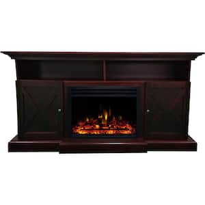 Whitby 62.2 in. Width Freestanding Electric Fireplace TV Stand in Mahogany with Deep Log Insert