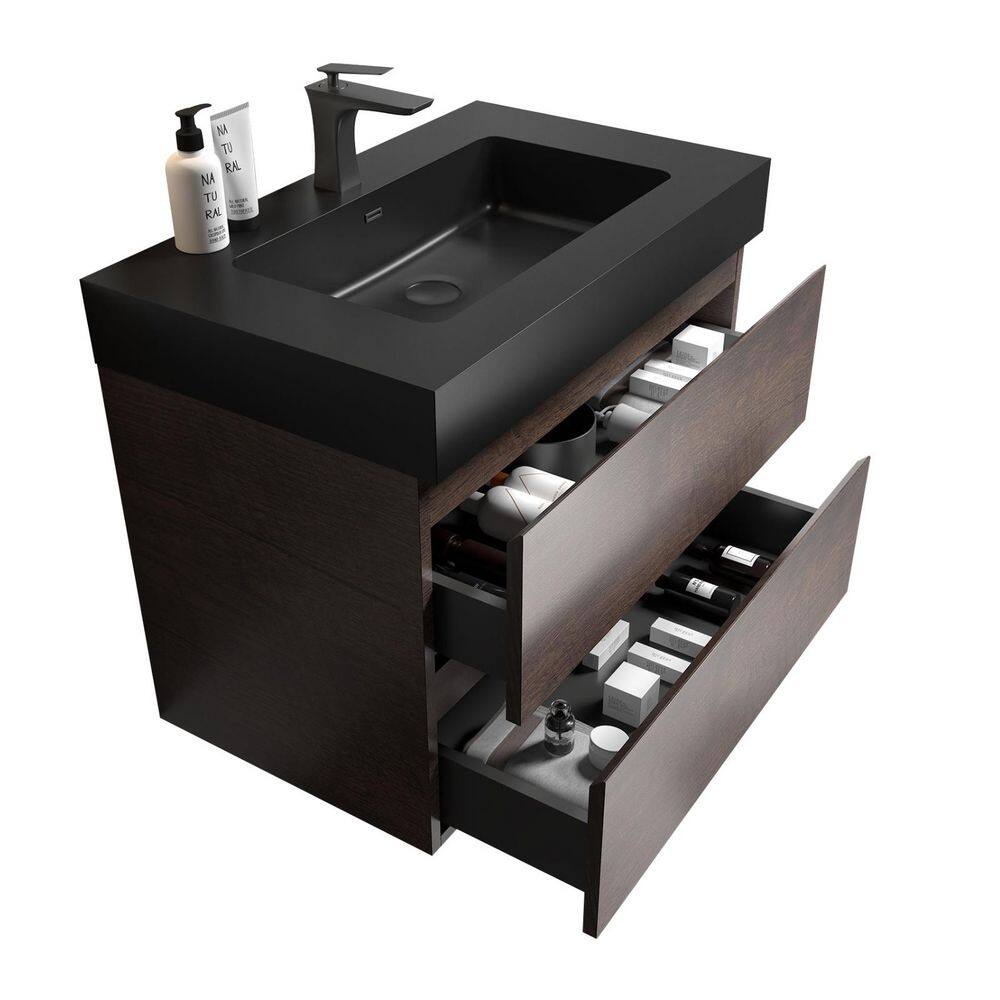 30 in. Single Sink Floating Walnut Bath Vanity with Black Ceramic Top, U Shape Drawer, Assembled price history on PriceWatchPro