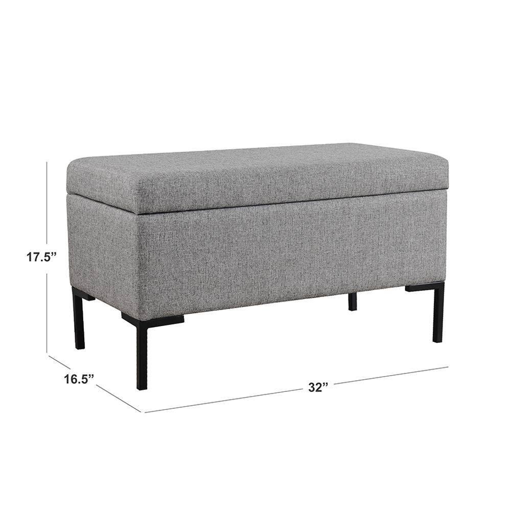 Gray Woven Medium Storage Bench with Black Metal Legs