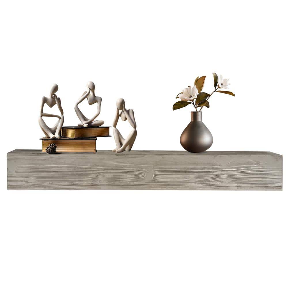 72 in. W x 9 in. D Rustic Wood Fireplace Mantel, Wall-Mounted and Floating 