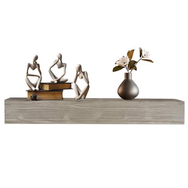 Unbranded 72 in. W x 9 in. D Rustic Wood Fireplace Mantel, Wall-Mounted and Floating Shelf, Gray Decorative Wall Shelf