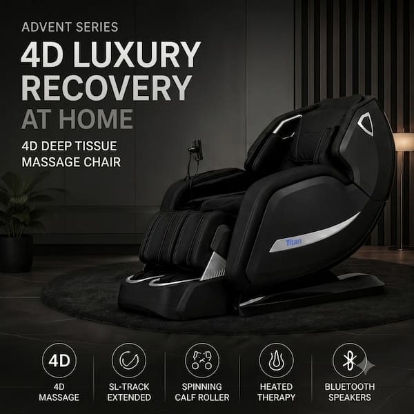 TITAN Advent Series Black Faux Leather Reclining 4D Massage Chair