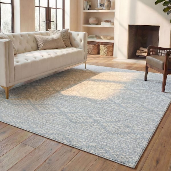 Tulum Light Gray/Ivory 8 ft. x 10 ft. Striped Tribal Geometric Area Rug