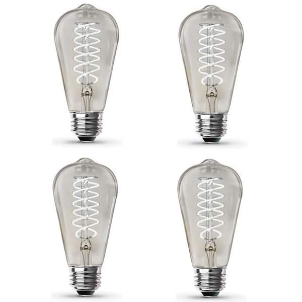 Feit Electric 60-Watt Equivalent ST19 Dimmable Spiral Filament Clear Glass E26 Vintage Edison LED Light Bulb, Daylight (4-Pack)