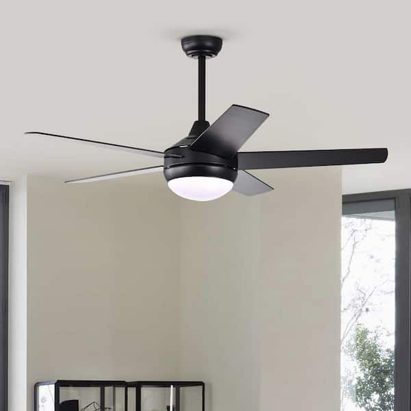 52 in. Integrated LED Indoor Matte Black 5-Blade Ceiling Fan with Light Kit and Wall Control