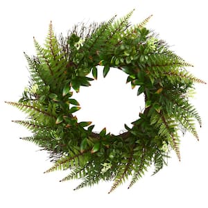 Indoor/Outdoor 23 in. Artificial Assorted Fern Wreath UV Resistant