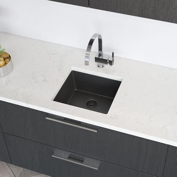 Rene Carbon Granite Quartz 18 in. Single Bowl Dualmount Kitchen Sink Kit