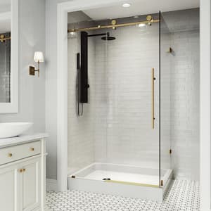 Elan E-Class 36 in. L x 48 in. W x 82 in. H Frameless Sliding Shower Enclosure Kit in Matte Gold with Clear Glass