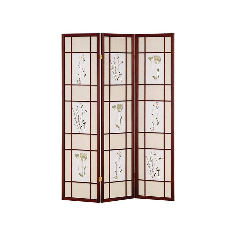 Worldwide 51 in. W Cherry 3Panel Square Floral Room Divider