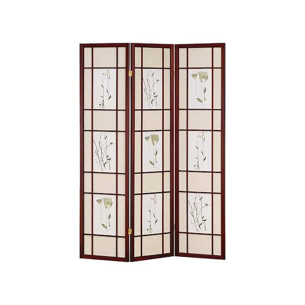 Venetian Worldwide 51 in. W Cherry 3-Panel Square Floral Room Divider