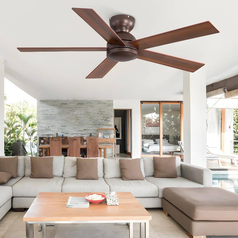 48 in. Brown Indoor 6 Speeds Flush Mount Low Profile Ceiling Fan No Lights with Remote Control for Bedroom price history on PriceWatchPro