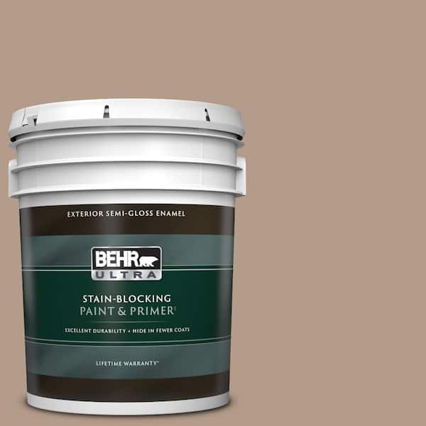 BEHR ULTRA 5 gal. #PMD-77 Rich Taupe Semi-Gloss Enamel Exterior Paint & Primer