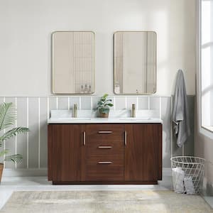 San 60 in.W x 22 in.D x 33.8 in.H Double Sink Bath Vanity in Natural Walnut with White Composite Stone Top
